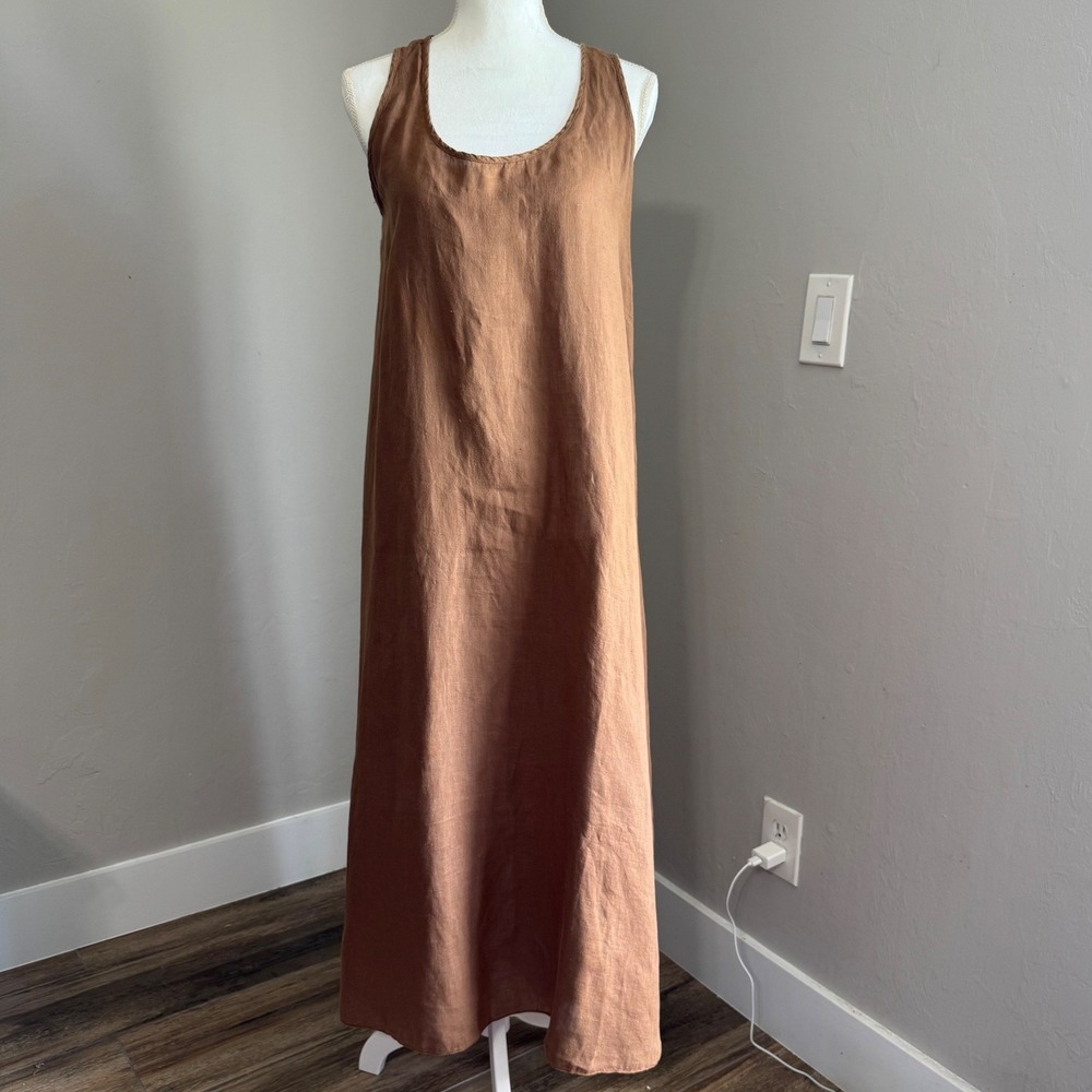 DEHA Brown 100% Linen Sleeveless Tie Back Maxi Dress Size Medium